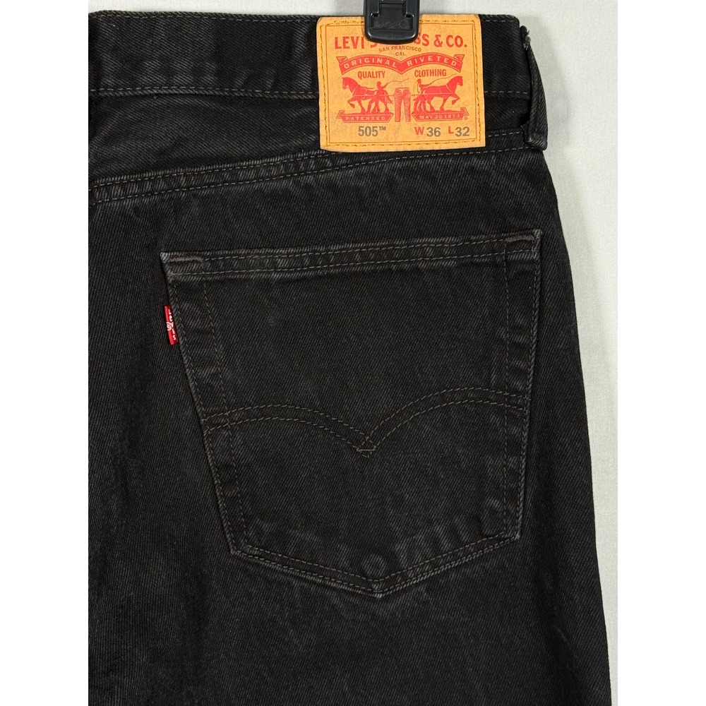 Levis 505 Regular Fit Black Straight Leg Jeans Mens W36 L32 00505-0260 - Picture 11 of 14